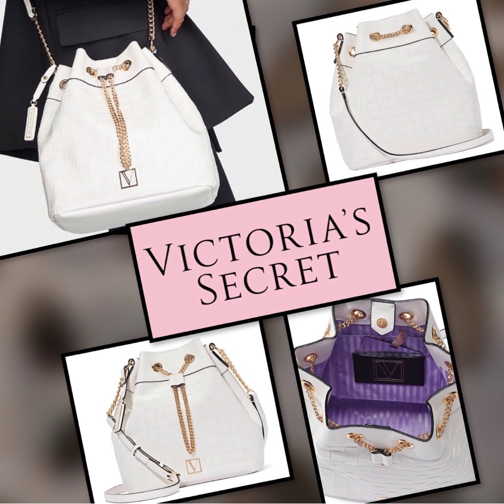 SET Victoria's Secret White Bucket Bag matching wallet